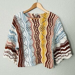 Buckle Gimmick Multicolor open Knit Sweater size Medium